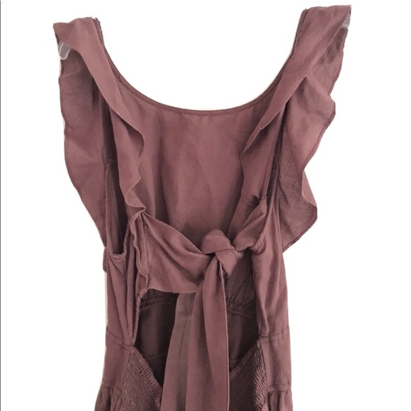 Free People | Erin Skater Linen Mini Dress Womens XS Brown Ruffle Open Back - Picture 6 of 10
